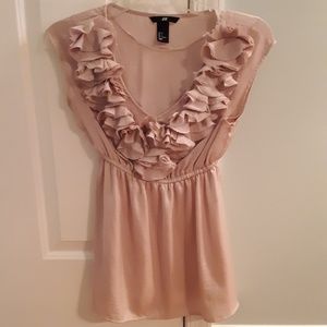 Pale blush short cap sleeve blouse sz s